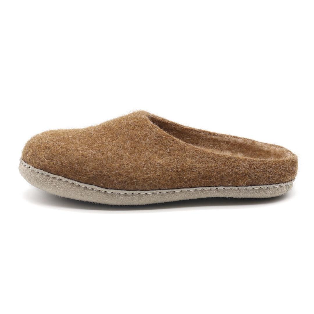 Nootkas Astoria Wool House Slipper in toffee brown with tan sole